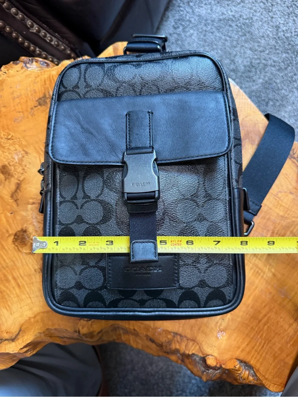 Coach Men’s Track Pack in Charcoal/Black Signature Coated Canvas